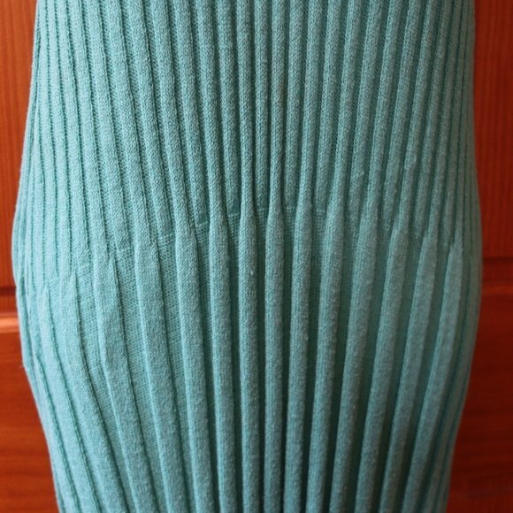 Vintage 90s Teal Green Ribbed Knit V-Neck Midi Dress (Size 14) - Bodycon Belted - Picture 13 of 15